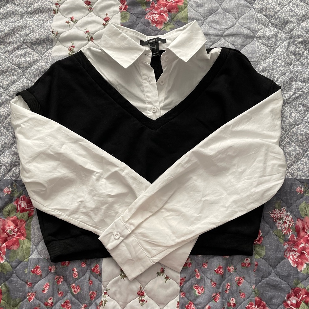 Sweater vest and dress shirt 2 in 1 top